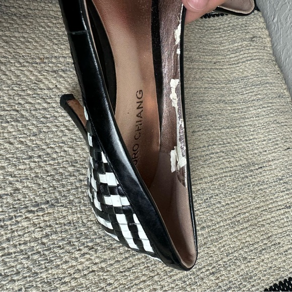 Arturo Chiang Castle Woven Leather Pump Heels in Black and White - Picture 8 of 8